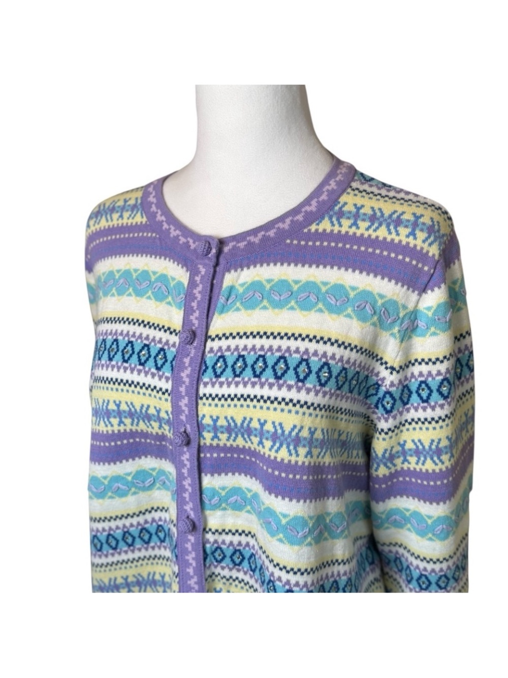 Tog Shop Fair Isle with Rhinestones Cardigan  3/4 sleeves LP